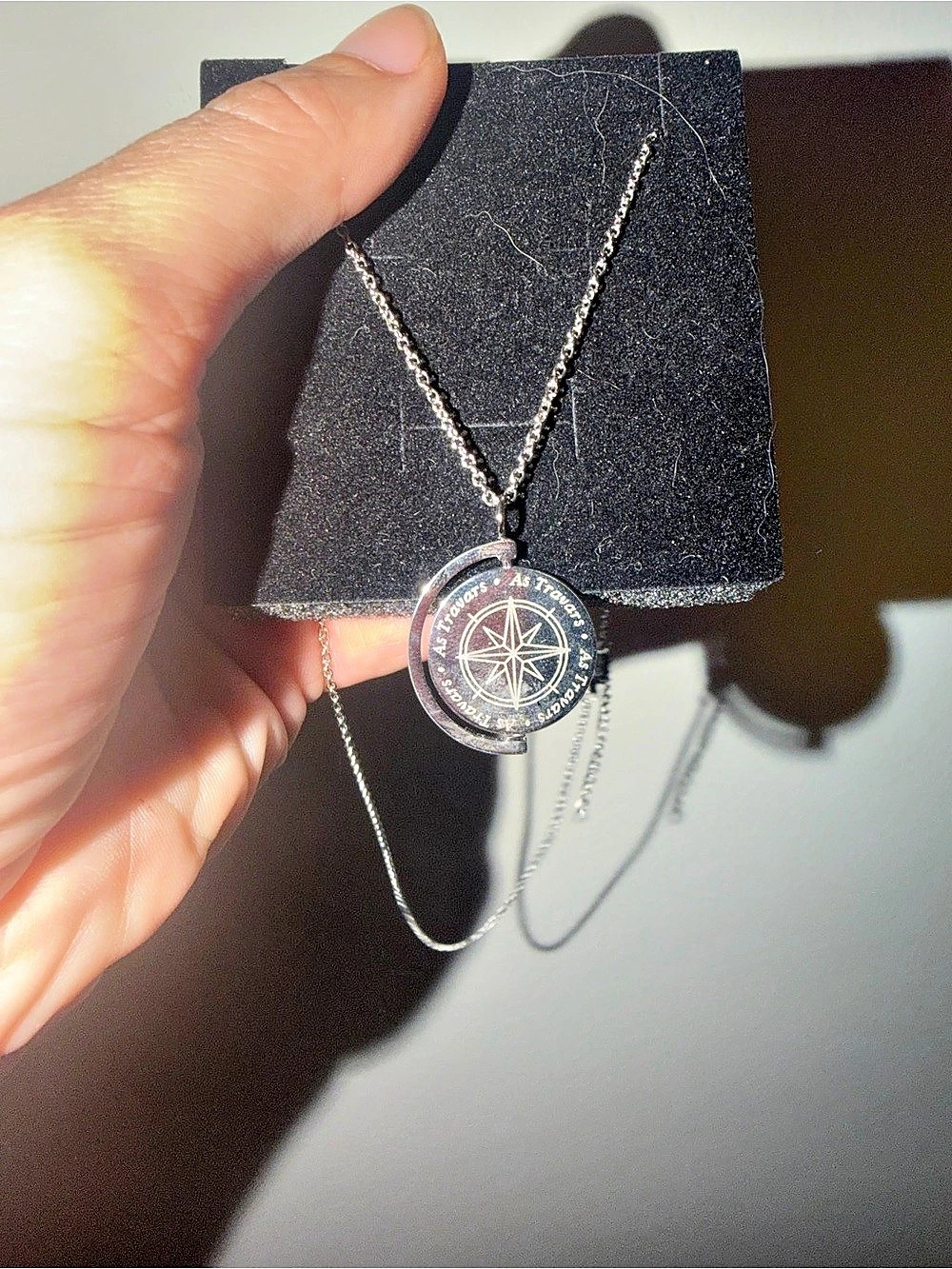 As Travars Compass Necklace in Black & Silver